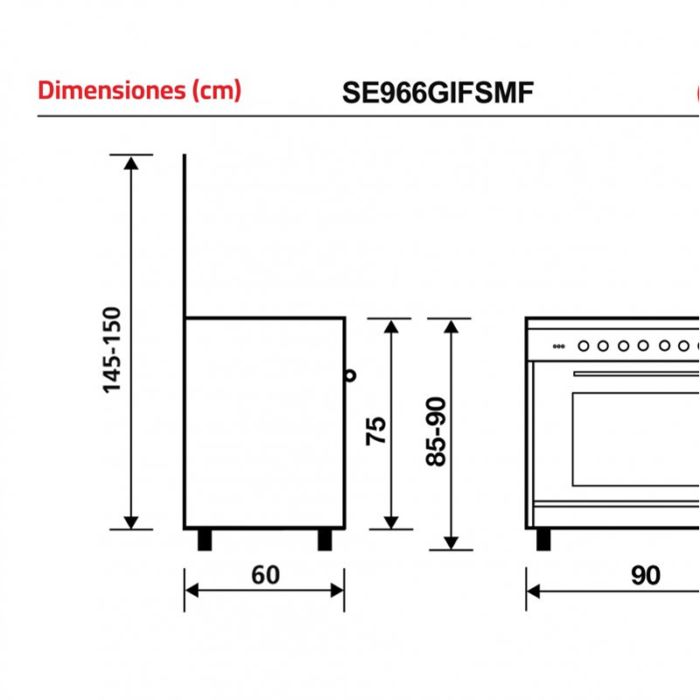 ⁦فرن جليم غاز 60×90 بستة عيون (4 غاز + 2 كهرباء) مع مروحة للهواء الساخن-SE966GIFS⁩ - الصورة ⁦10⁩