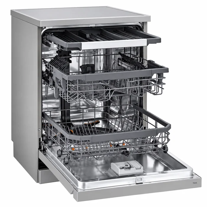 ⁦غسالة صحون إل جي 14 مكان، 10 برامج، QuadWash، TrueSteam، ThinQ Wi-Fi، انفرتر، فضي بلاتيني – DFC435FP⁩ - الصورة ⁦2⁩
