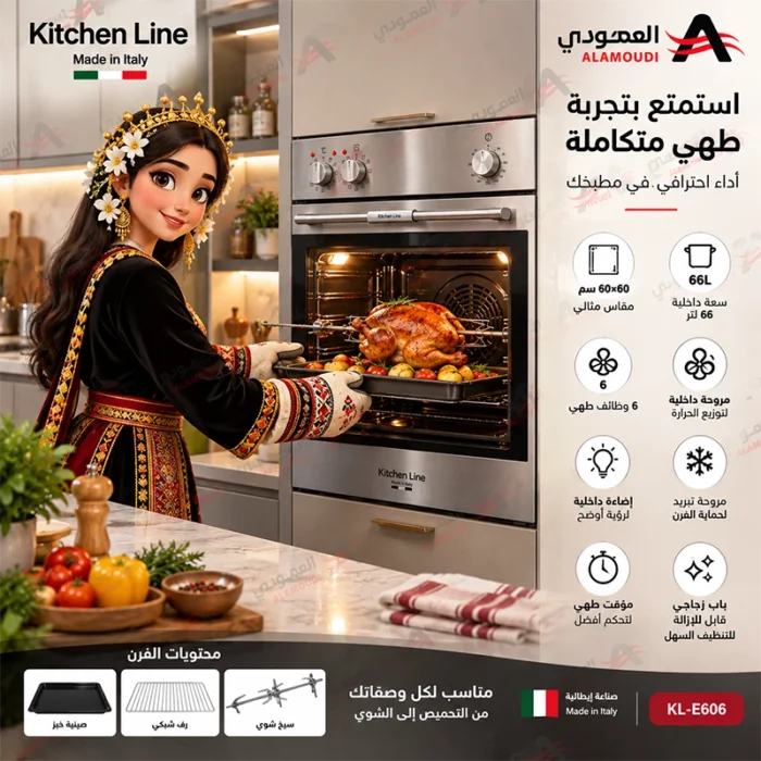 ⁦كيتشين لاين فرن بلت ان كهربائي 60×60 سم- 6وظائف- 66لتر-لون فضي -KL-E606⁩ - الصورة ⁦3⁩