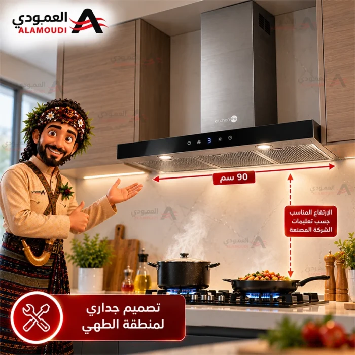 ⁦شفاط كتشن لاين 90 سم كاب أسود – تحكم باللمس – تربو – فلتر كربون – CAPIX/F/90⁩ - الصورة ⁦2⁩