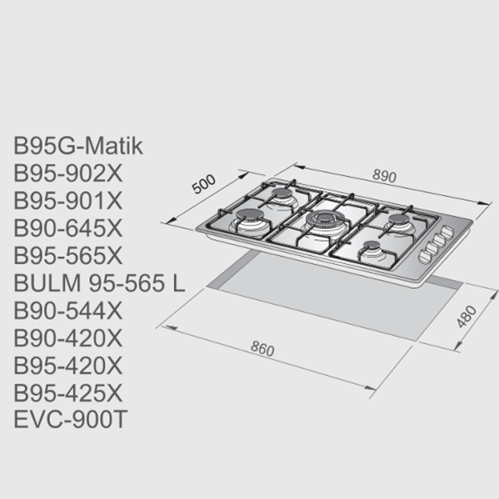 ⁦بولم سطح  5 عيون غاز عادى شبك حديد ايطالي - B90-544X⁩ - الصورة ⁦3⁩