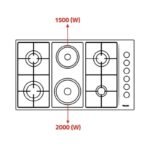 ⁦جليم غاز سطح بلت ان 6 شعلات 90 سم, 4 عين غاز+2عين كهرباء, 3500 واط, صمام أمان للعيون, استيل - P9LVCI⁩ - الصورة ⁦3⁩