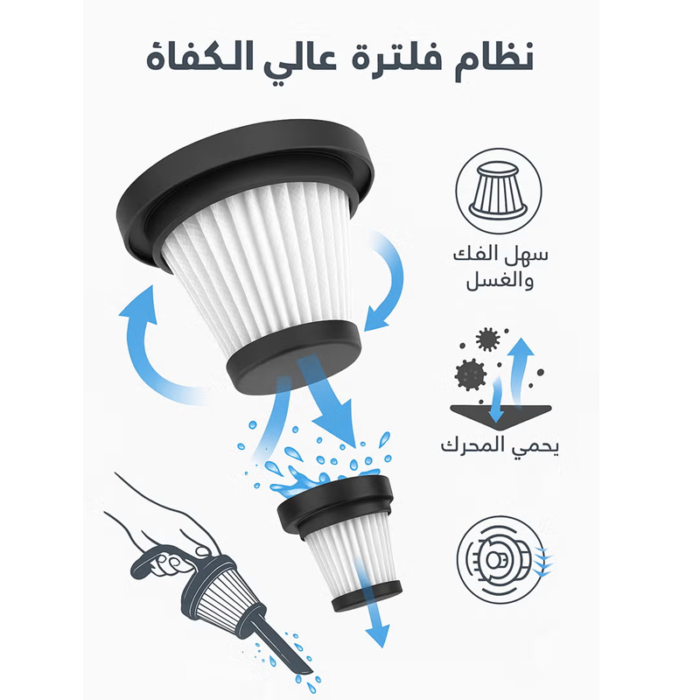 ⁦مكنسة يدوية 2 في 1 بسلك 5 متر، 800 وات، سعة 1.2 لتر – أسود – DANVC812ST⁩ - الصورة ⁦4⁩