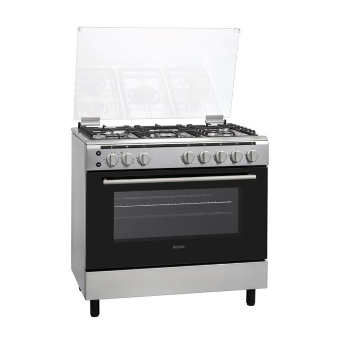 ⁦فرن فيستل غاز مقاس 90*60 سم , مروحة توزيع الحرارة , مروحة تبريد , سيخ شواية , شبك ثقيل , صنع في تركيا FG9P5086NX⁩ - الصورة ⁦2⁩