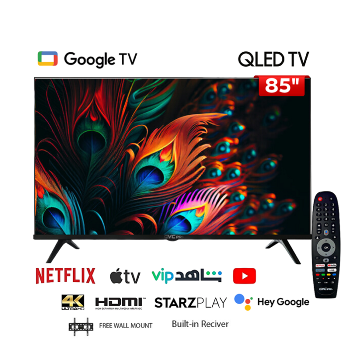 ⁦شاشة GVC 85 بوصة – QLED، Google TV سمارت، دقة 4K UHD، رسيفر مدمج، حامل جداري مجاني، ريموت ذكي، موديل GVC-85GOG904⁩ - الصورة ⁦3⁩