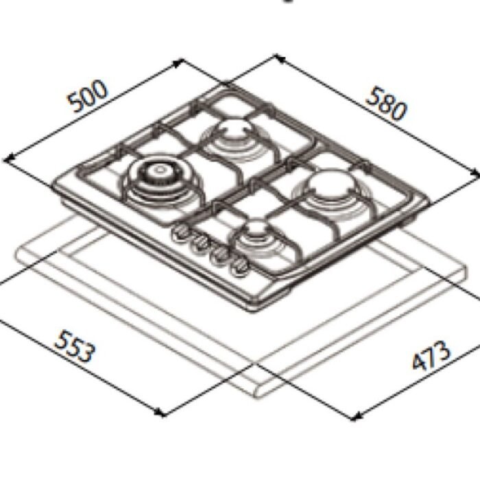 ⁦كتشن لاين سطح كهرباء 4 عين حجر - 60 سم - إيطالي - استيل - E4010⁩ - الصورة ⁦2⁩