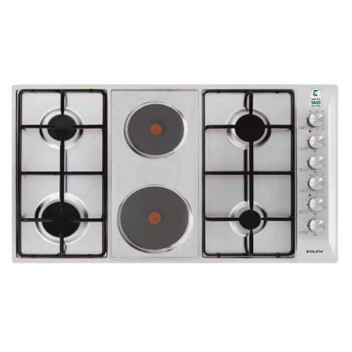 ⁦جليم غاز سطح بلت ان 6 شعلات 90 سم, 4 عين غاز+2عين كهرباء, 3500 واط, صمام أمان للعيون, استيل - P9LVCI⁩ - الصورة ⁦4⁩