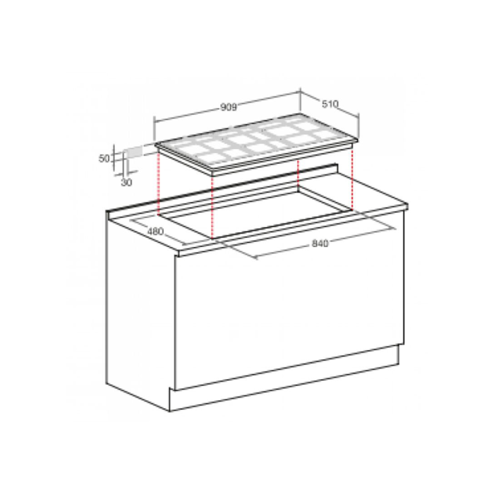 ⁦أريستون مسطح مدمج، 5 شعلات، 90 سم، نظام أمان، إشعال ذاتي، ستانلس ستيل ايطالي - PK951TGHSA⁩ - الصورة ⁦2⁩