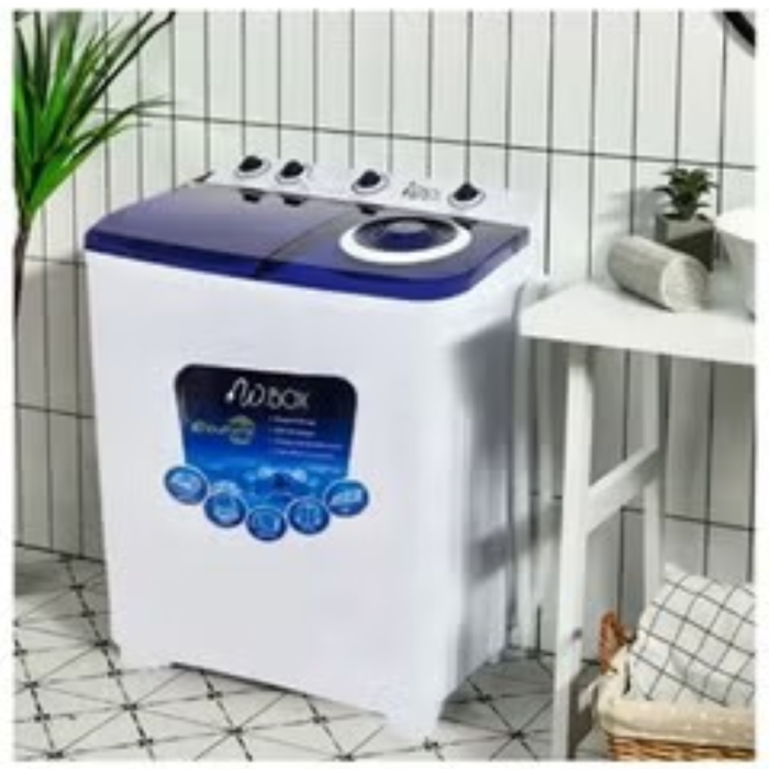 ⁦دبليوبوكس غسالة ملابس بحوضين  سعة 13 كجم،غطاء  ازرق -لون ابيض-KWM1213⁩ - الصورة ⁦2⁩