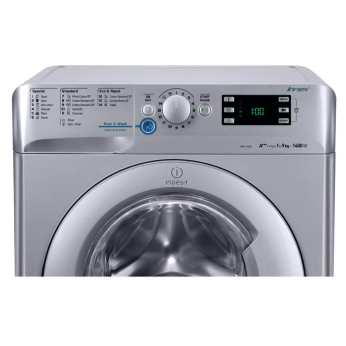 ⁦إنديست غسالة تحميل أمامي – 9 كجم غسيل – 16 برنامج – فضي – XWE91283XS 60HZ⁩ - الصورة ⁦4⁩