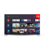 شاشة دانسات 75 بوصة QLED بدقة 4K UHD بتردد 120 هرتز نظام تشغيل Google TV ودعم HDR10 مع رسيفر داخلي موديل DTD75BUQLED120HZ