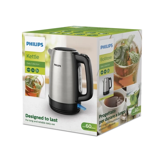 ⁦غلاية مياه فيليبس 2200 واط ، ستيل، ، سعة 1.7 لتر ، قاعدة دوارة 360 درجة ، وحدة التحكم من Strix ، فلتر قابل للإزالة ، فتحة لتخزين السلك  HD935092⁩ - الصورة ⁦2⁩