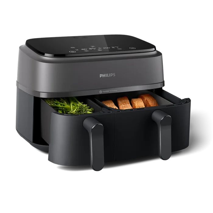 ⁦مقلاة هوائية  فيليبس 2 درج ، شاشة لمس ، 8 إعدادات مسبقة ، 2750 واط سعة 9 لتر ، اتصال هوم اي دي  لون أسود NA35009⁩ - الصورة ⁦6⁩