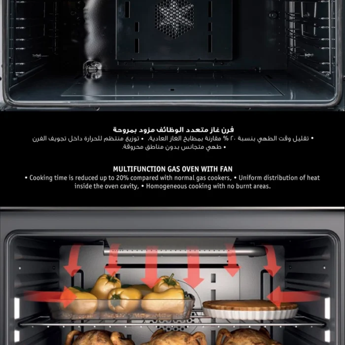 ⁦فرن جليم غاز 90×60 سم – 5 شعلات – مروحة – قلاية هوائية Air Fryer – باب ثلاثي الزجاج – HT967GIFSMFAF⁩ - الصورة ⁦10⁩