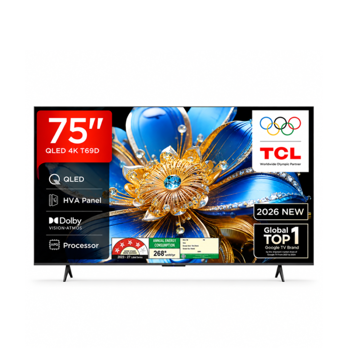 ⁦شاشة تي سي ال ذكي 75 بوصة QLED 4K – Google TV – Dolby Vision & Dolby Atmos – موديل 75T69D⁩ - الصورة ⁦1⁩