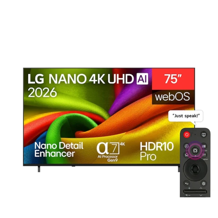 ⁦تلفزيون LG NANO 4K AI NU84 سمارت 75 بوصة 4K UHD – Nano Detail Enhancer – AI Hub – webOS – موديل 75NU840B6LA⁩ - الصورة ⁦1⁩