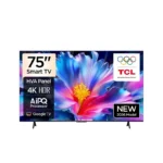 شاشة TCL ‏75 بوصة 4K UHD ذكي – Google TV – HDR – 60Hz – Dolby Audio – Bluetooth 5.2 – موديل 75P69L