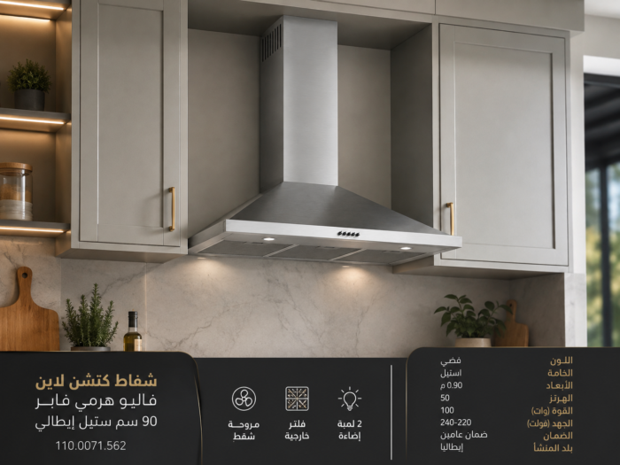 ⁦شفاط مطبخ كتشن لاين فاليو هرمي فابر 90 سم ستيل إيطالي – 110.0071.562⁩ - الصورة ⁦2⁩