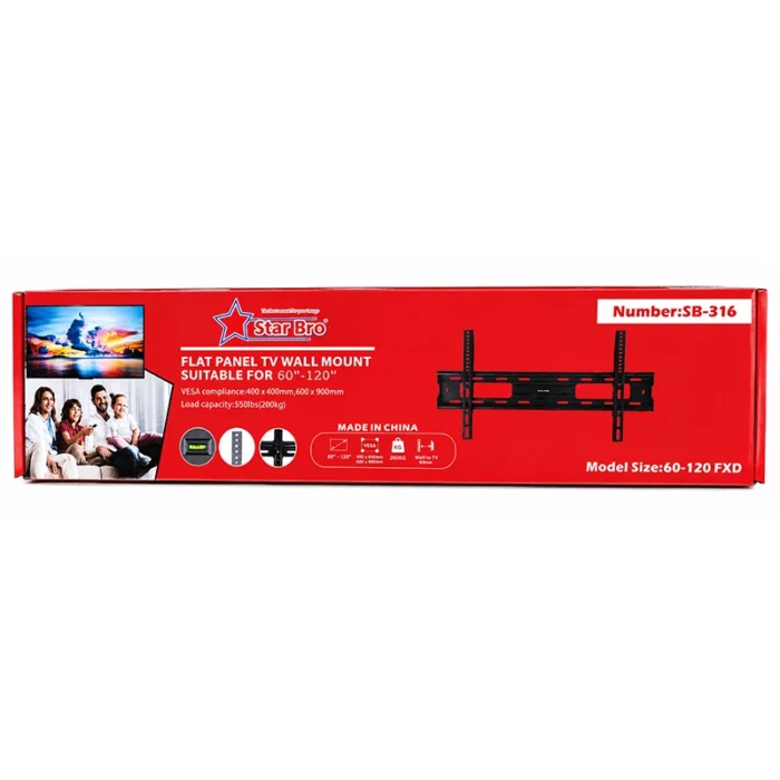 ⁦حامل شاشة جداري ثابت من 60 إلى 120 بوصة – 60-120FXD⁩ - الصورة ⁦2⁩