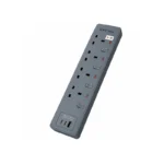 توصيلة كهربائية جي في سي برو GVC Pro 4 منافذ مع USB و2 Type-C كبل 3 متر رمادي – GVCPE-04US-3M