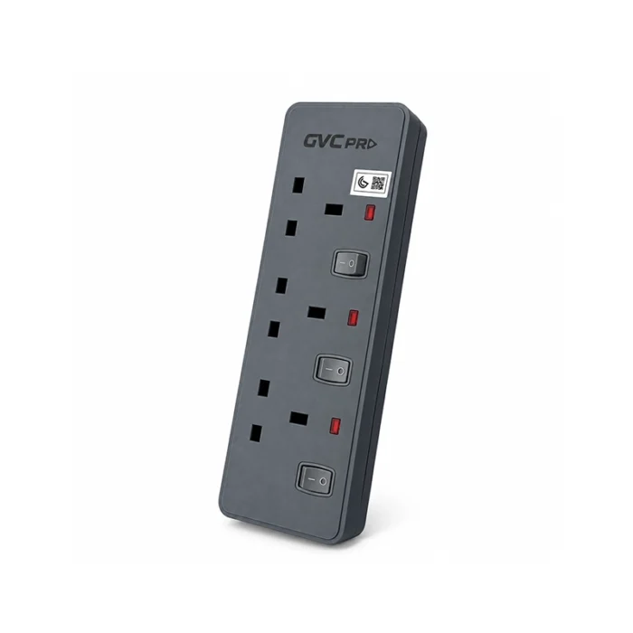 ⁦توصيلة كهربائية جي في سي برو GVC Pro 3 منافذ سلك 3 متر مع حماية من الحمل الزائد رمادي – GVCPE-03-3M⁩ - الصورة ⁦1⁩