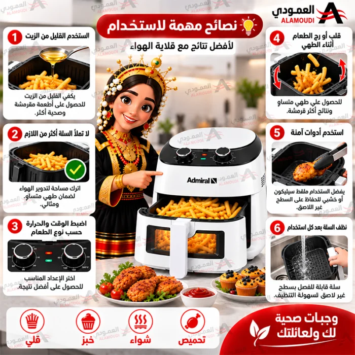 ⁦قلاية هوائية أدميرال 3.7 لتر – 1300 واط – نافذة شفافة – تحكم يدوي – ADAF37BL⁩ - الصورة ⁦3⁩