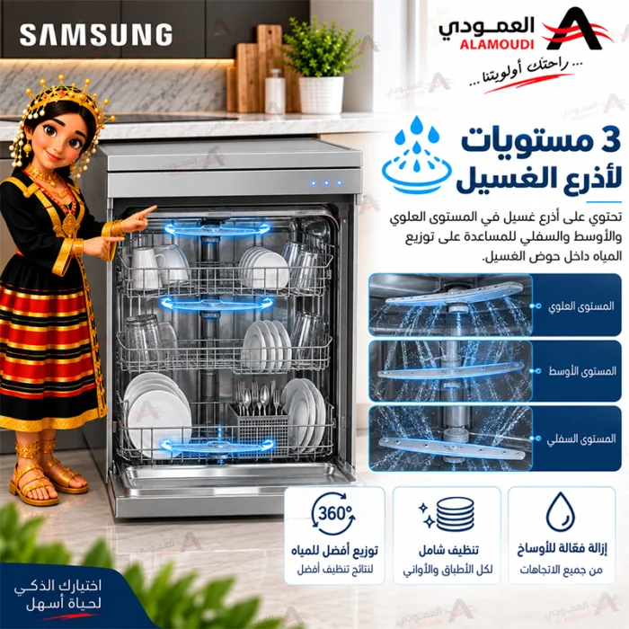 ⁦غسالة صحون سامسونج 14 مكان، 8 برامج، Wi-Fi، Flex Load، AutoRelease، فضي – DW70H73YMFRYL⁩ - الصورة ⁦14⁩