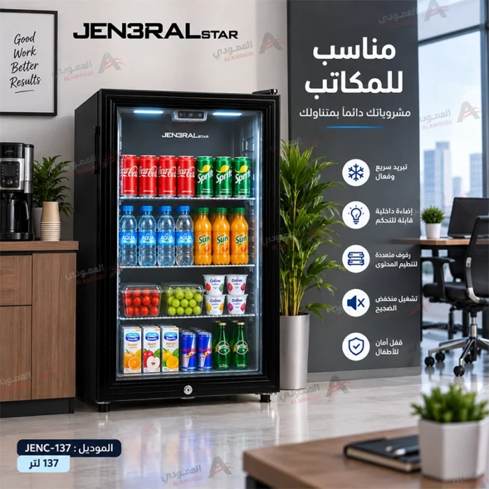 ⁦ثلاجة عرض جنرال ستار باب واحد زجاج 137 لتر – تبريد سريع وإضاءة داخلية – JENC-137⁩ - الصورة ⁦3⁩