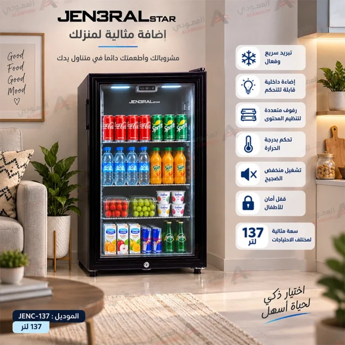 ⁦ثلاجة عرض جنرال ستار باب واحد زجاج 137 لتر – تبريد سريع وإضاءة داخلية – JENC-137⁩ - الصورة ⁦4⁩