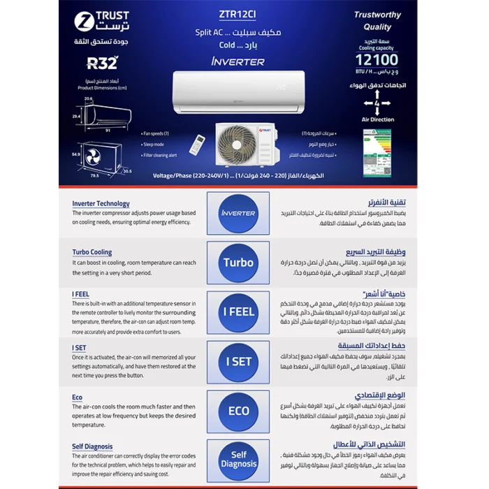 ⁦مكيف زي ترست سبليت 12100 وحدة – إنفرتر – بارد – ZTR12CI⁩ - الصورة ⁦4⁩