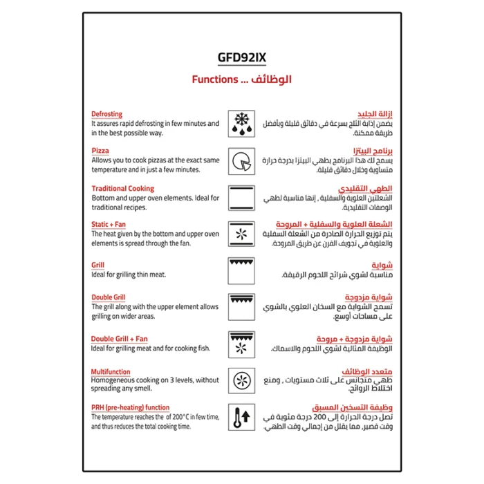 ⁦فرن جليم Glem بلت إن كهربائي 59.7 سم 64 لتر 9 وظائف مع شواية ومروحة موديل GFD92IX⁩ - الصورة ⁦3⁩