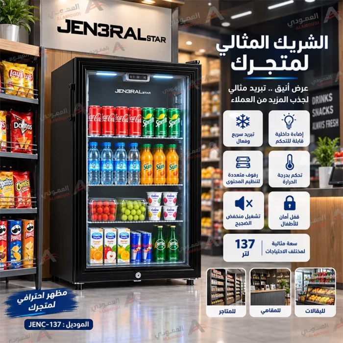 ⁦ثلاجة عرض جنرال ستار باب واحد زجاج 137 لتر – تبريد سريع وإضاءة داخلية – JENC-137⁩ - الصورة ⁦5⁩