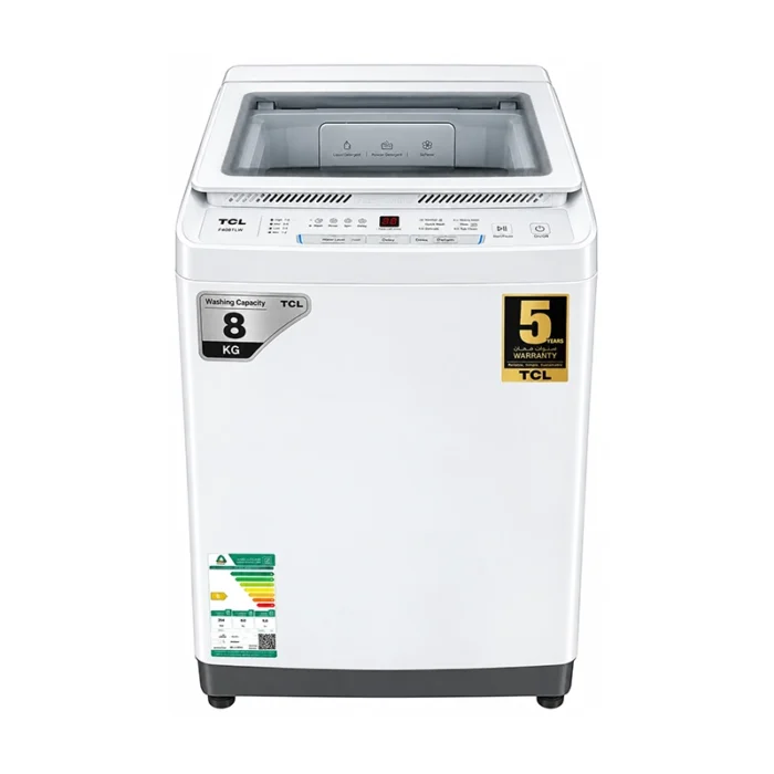 ⁦غسالة تي سي إل TCL تحميل علوي 8 كجم أوتوماتيك بالكامل – تحكم ذكي Fuzzy Control – أبيض – F408TLW⁩ - الصورة ⁦1⁩