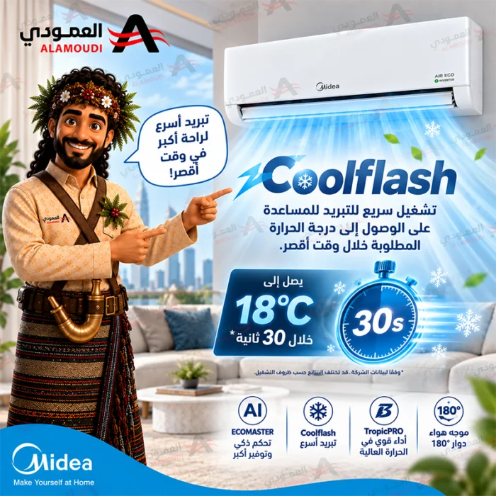 ⁦مكيف ميديا  سبليت آير ايكو  وحدة 18,200 – إنفرتر – بارد فقط – AI ECOMASTER – SAPV18CDEFKSA⁩ - الصورة ⁦5⁩