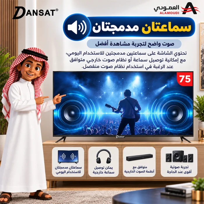⁦شاشة دانسات 75 بوصة سمارت 4K أندرويد 15 مع رسيفر داخلي – DTD75BU/A15⁩ - الصورة ⁦9⁩