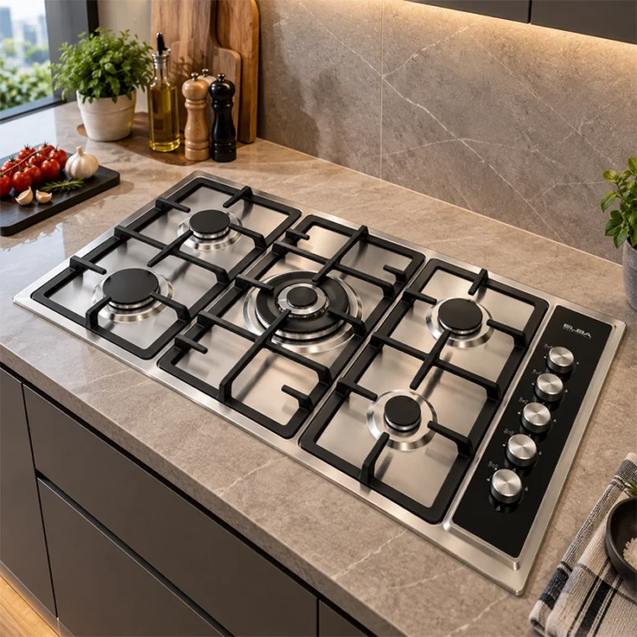 ⁦سطح غاز البا ELBA بلت إن 90 سم 5 شعلات شعلة ثلاثية شبك حديد زهر – E95-54V X⁩ - الصورة ⁦3⁩
