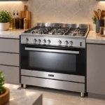 ⁦فرن إلبا ELBA غاز قائم 90 سم 5 شعلات شعلة ثلاثية 4.2 كيلوواط سيخ شواء دوار – CBX 965 G⁩ - الصورة ⁦2⁩