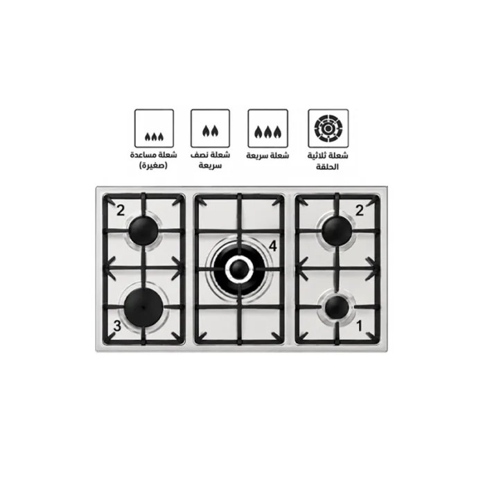 ⁦فرن إلبا ELBA غاز قائم 90 سم 5 شعلات شعلة ثلاثية 4.2 كيلوواط سيخ شواء دوار – CBX 965 G⁩ - الصورة ⁦3⁩