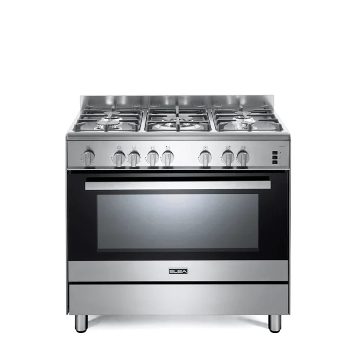 ⁦فرن إلبا ELBA غاز قائم 90 سم 5 شعلات شعلة ثلاثية 4.2 كيلوواط سيخ شواء دوار – CBX 965 G⁩ - الصورة ⁦1⁩