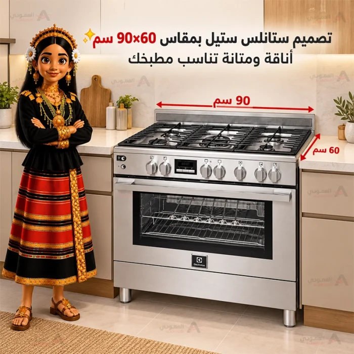 ⁦فرن غاز إلكترولوكس ألتيميت تيست 500، غاز 90×60 سم، 5 شعلات، فرن 127 لتر بمروحة، شواية دوارة، أمان ثرموكابل، ستانلس ستيل – EKG9241Z9X⁩ - الصورة ⁦8⁩