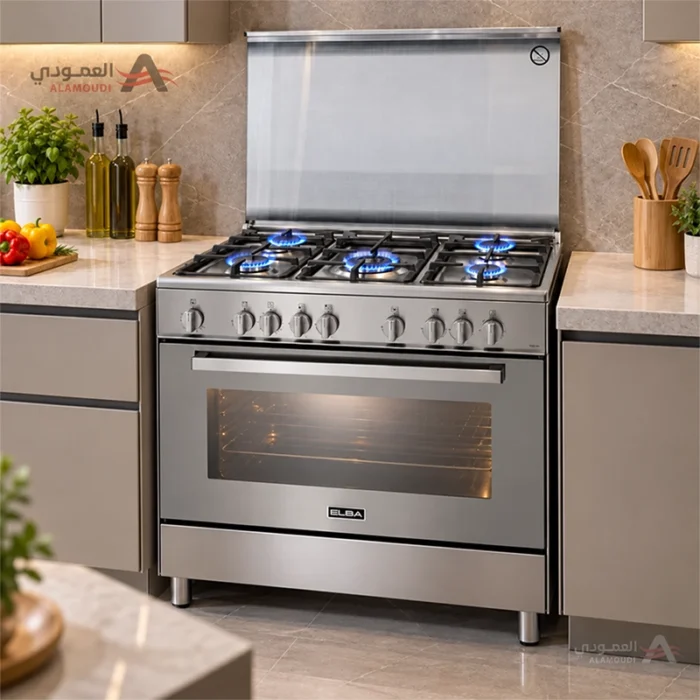 ⁦فرن إلبا ELBA غاز إيطالي 90 × 60 سم 5 شعلات 106 لتر 5 وظائف مع شواية دوارة – CXX 965 G SA⁩ - الصورة ⁦4⁩