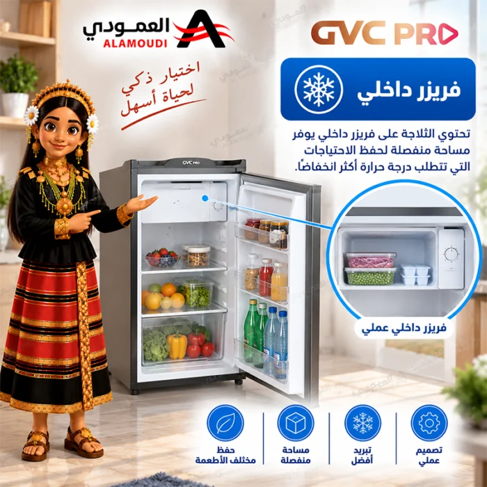 ⁦ثلاجة جي في سي برو باب واحد 3 قدم 86 لتر بفريزر داخلي فضي – GVCRF-140S⁩ - الصورة ⁦3⁩